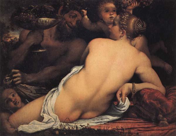 Annibale Carracci Bacchante with a Satyr and Two Cupids